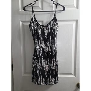 Madrag Womens Black & Silver Sequins Mini Dress Adjustable Straps Disco Med Y2K